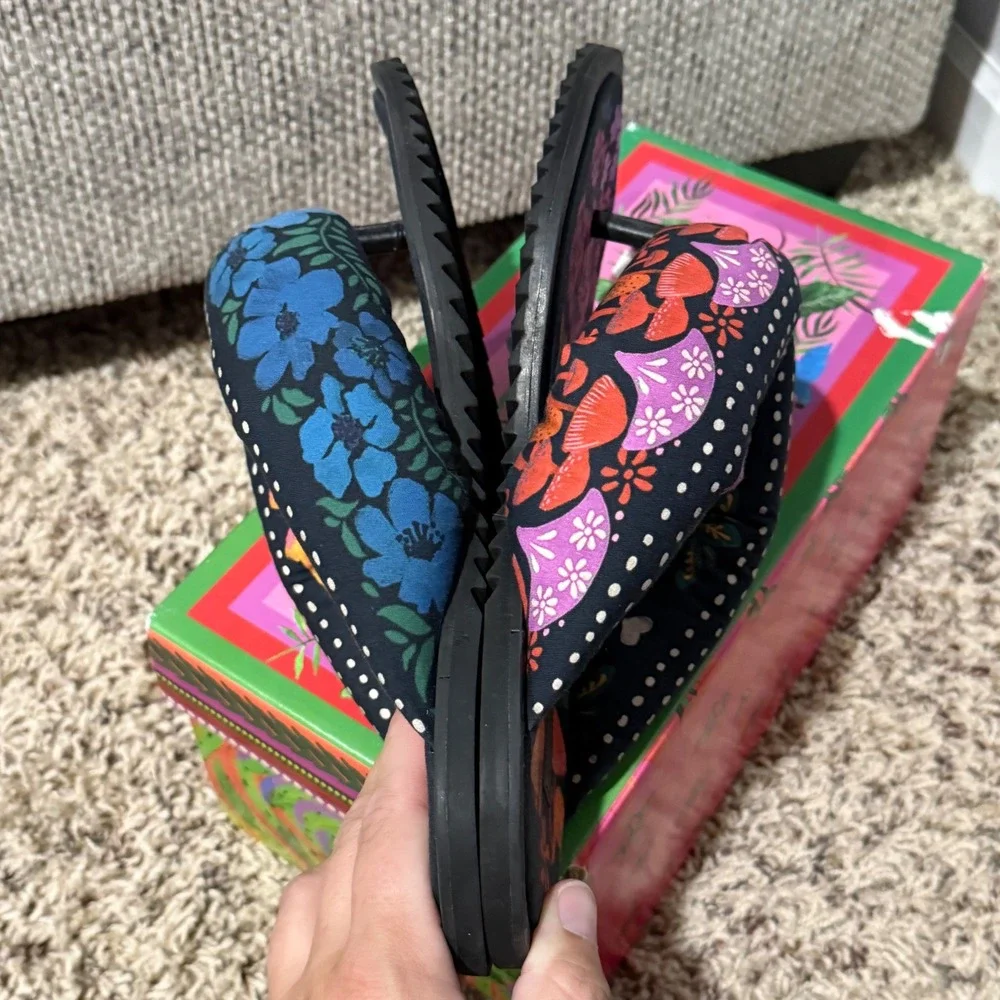Farm Rio Iris Sandals Black Tropical Fruit Mushroom Print Padded Vegan 318522 8